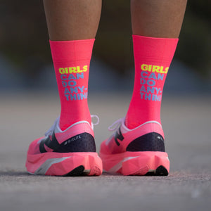 chaussettes socks running run course girls can do anything Sporcks rose fluo neon fuchsia