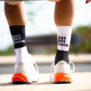 chaussettes socks running run course get shit done Sporcks noir blanc