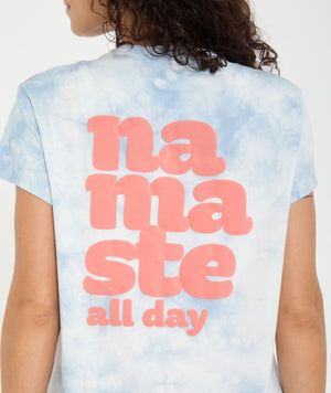 t-shirt yoga searcher bionama bleu ciel coton biologique